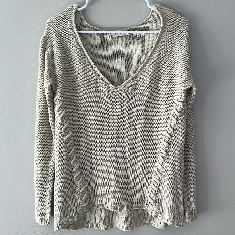 Francesca’s Harper Heritage Knit Cream V-Neck Sweater